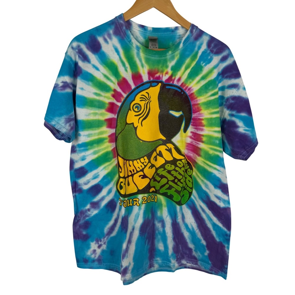 Jimmy Buffett Life on the Flip Side 2021 Tour Tie Dye Shirt XL Parrot Graphic